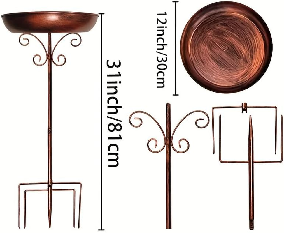 Metal Bird Bath Bowl, Vintage Freestanding Birdbath, outside Heavy Duty Garden Birdfeeder Stake Decoration, Sturdy Garden Birdbath, for Outdoors Patio Yard Lawn Wild Bird Watcher Bird Lovers image number 2
