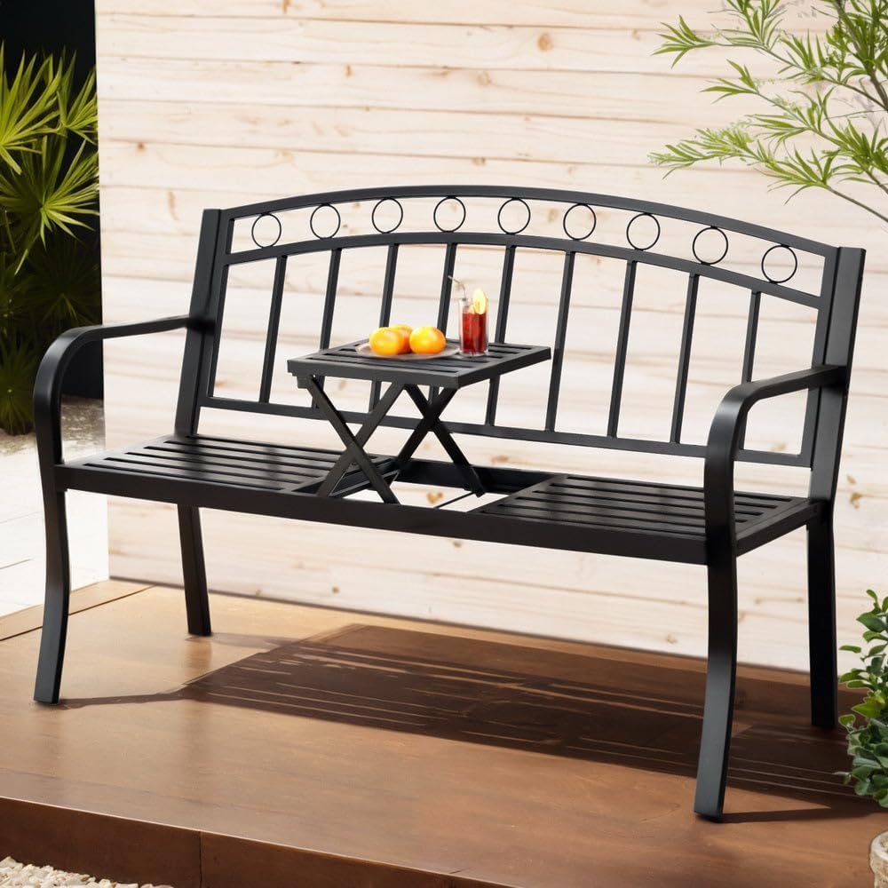 Gardeon Outdoor Garden Bench Seat Loveseat Steel Foldable Table Patio Furniture image number 1