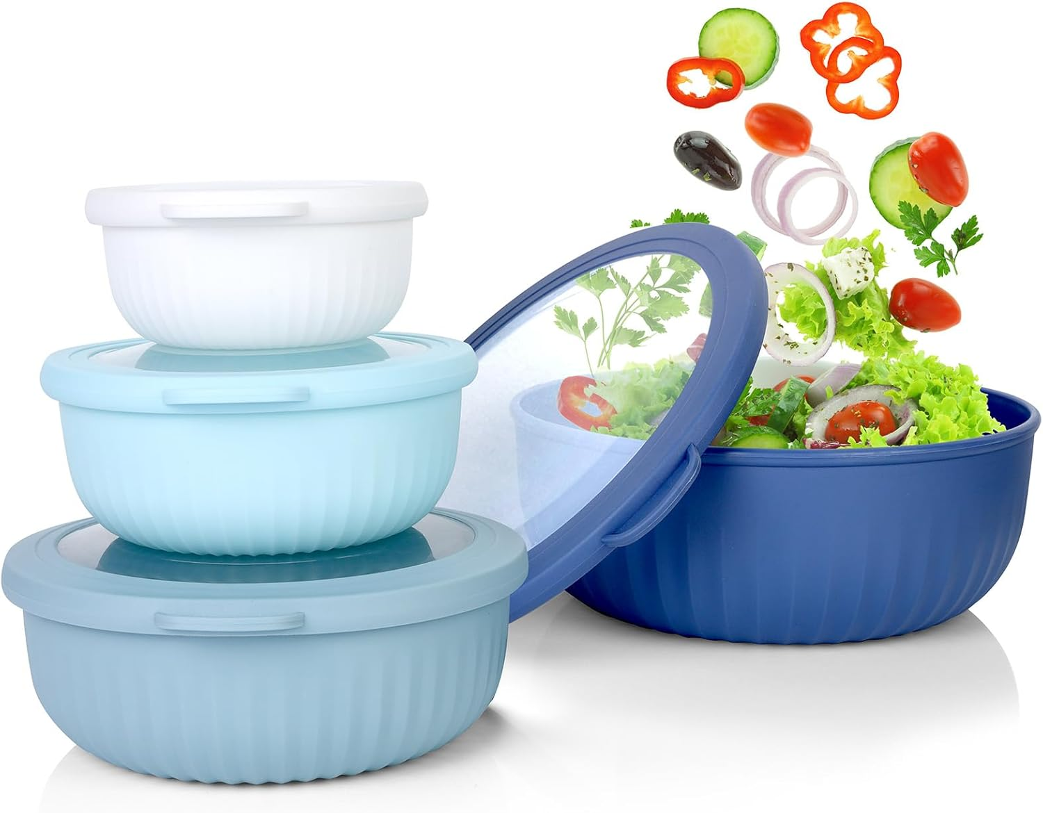 VINATO Salad Bowl with Lid, Set of 4, 0.4L/0.78L/1.4L/2.2L, Bpa-Free, Made of TPE + PP for Kitchen, Camping, Microwave, Dishwasher & Fridge Safe, Bowl with Lid, Salad Bowls image number 1