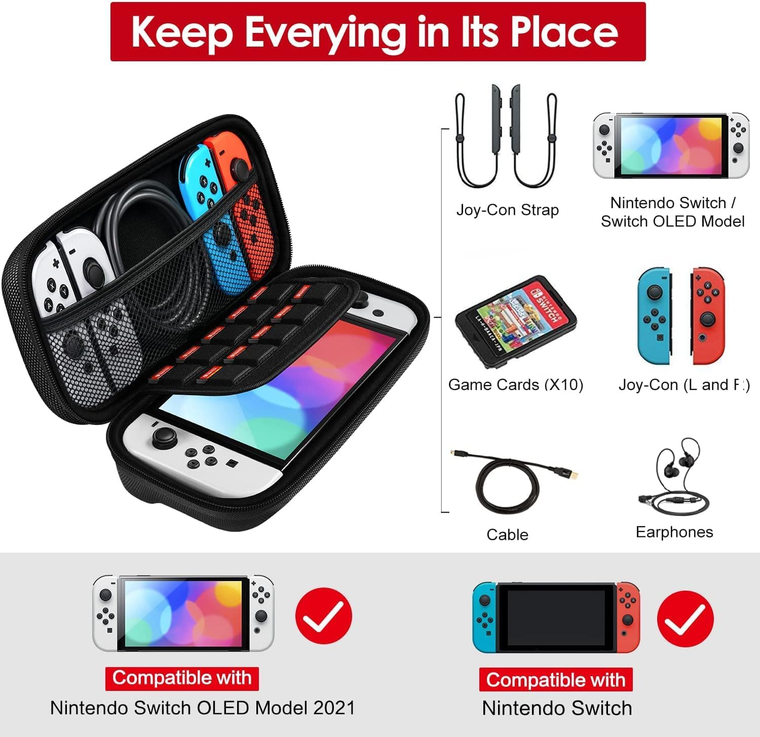 Carrying Case for Nintendo Switch/ Switch Oled-Pokemon Scarlet and Violet Protective Hard Portable Travel Case Shell Pouch for Console & Accessories (Black) image number 1