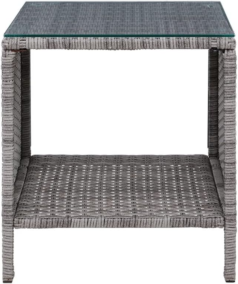 Gardeon Wicker Rattan Coffee Table - Square Tempered Glass Top Furniture with Storage for Outdoor Backyard Lawn Balcony Pool Patio, Grey image number 4