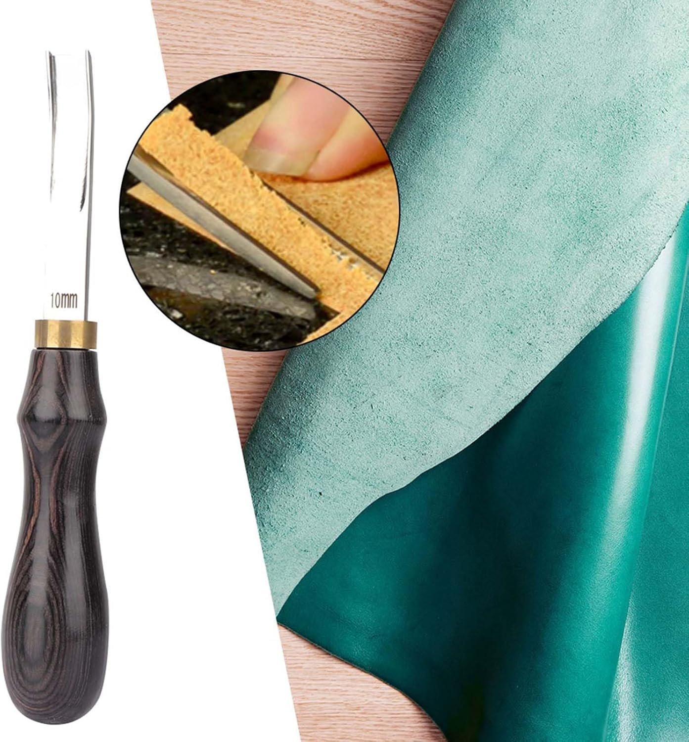 4Mm 6Mm 8Mm and 10Mm Leather Edger Steel Skiving Craft Tool Wood Handle for Leather Beveling Cutting Lightweight and Portable with Shovel Head (Black 10Mm) image number 6