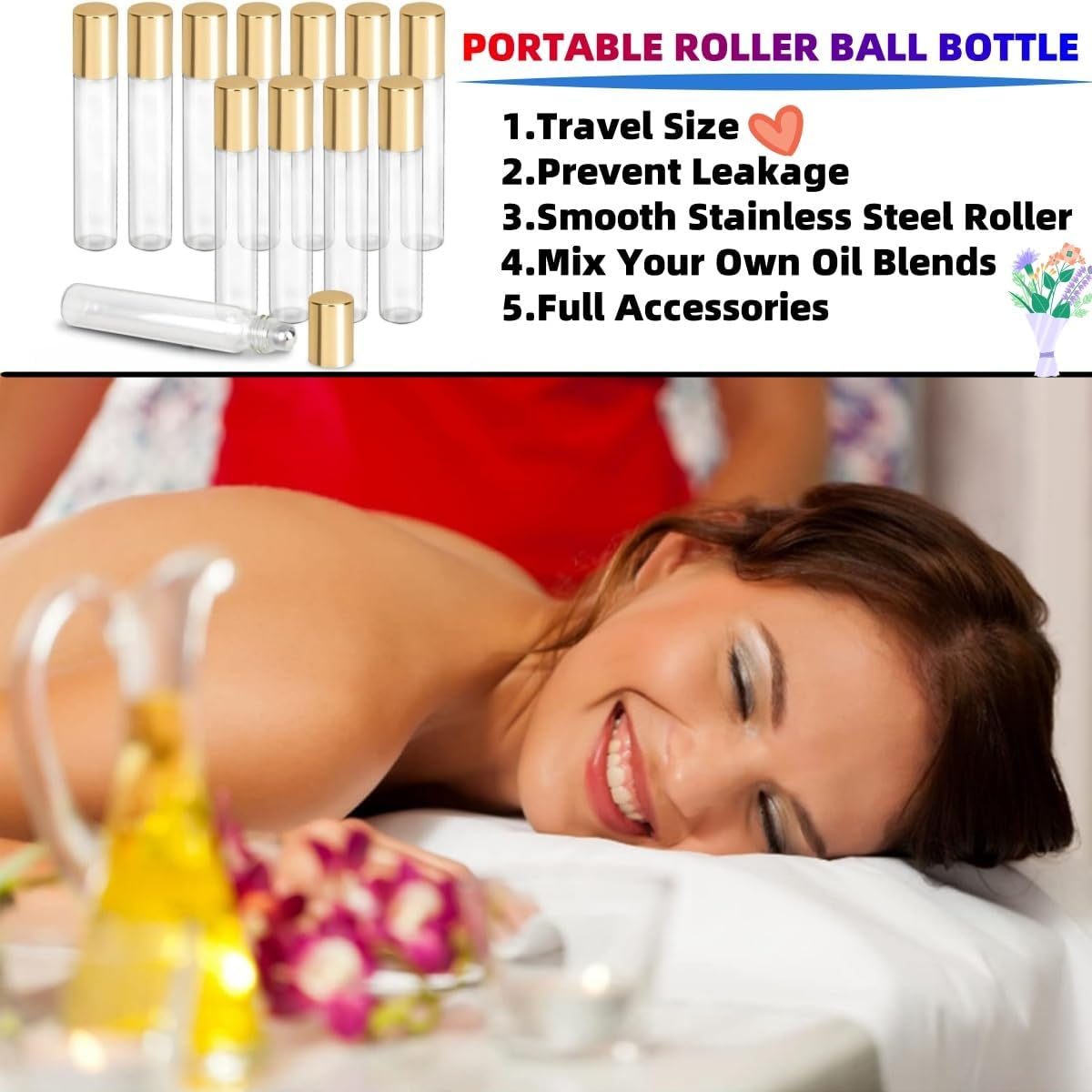 12PCS Glass Roller Bottles,Ywbfove Refilled Stainless Steel Empty Bottles, Essential Oils, Perfume Bottles Empty Glass Roller Bottles (1 Bottle Opener and 2 Droppers) image number 3