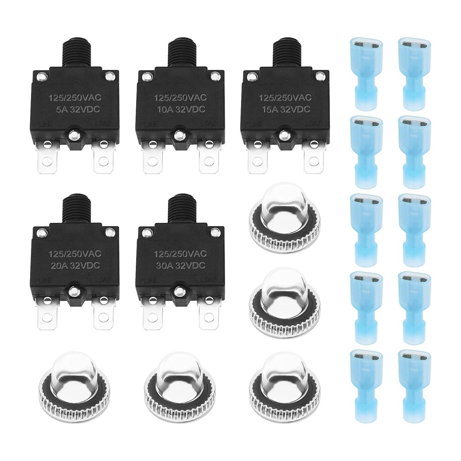 VGOL 10Pcs 5 Sizes Thermal Circuit Breaker with Quick Connect Terminals and Button Caps Assortment Kit Push Button Manual Reset for Switch Operation image number 4