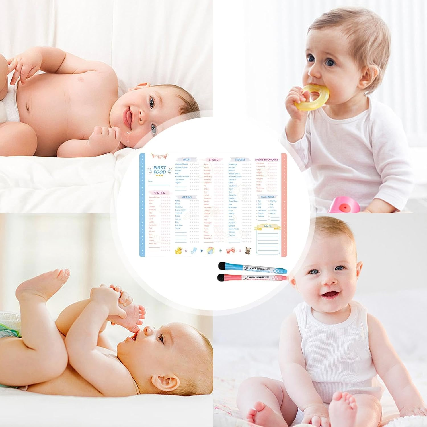 Baby'S First Foods Tracker Fridge Magnet, Dry Erase Activity Poster, Solid Foods Chart, Daily Food Log, 101 before 1, Baby Food Chart Weaning Chart, A3 Size