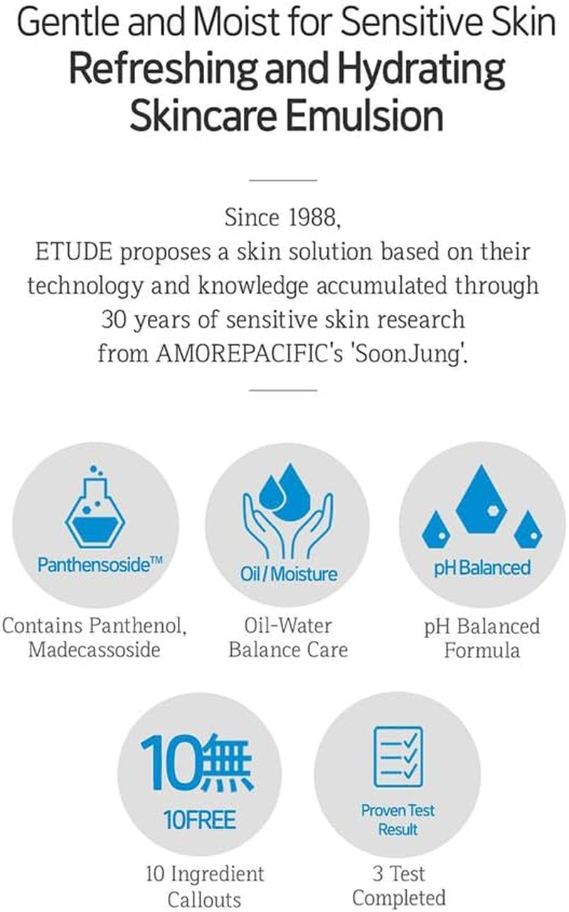 ETUDE Soonjung 10 Free Moist Emulsion 4.39 Fl. Oz (130Ml) 23AD | Hypoallergenic Non-Irritating Hydrating Emulsion for Skin Damage Care and Relaxation | Korean Skin Care image number 6