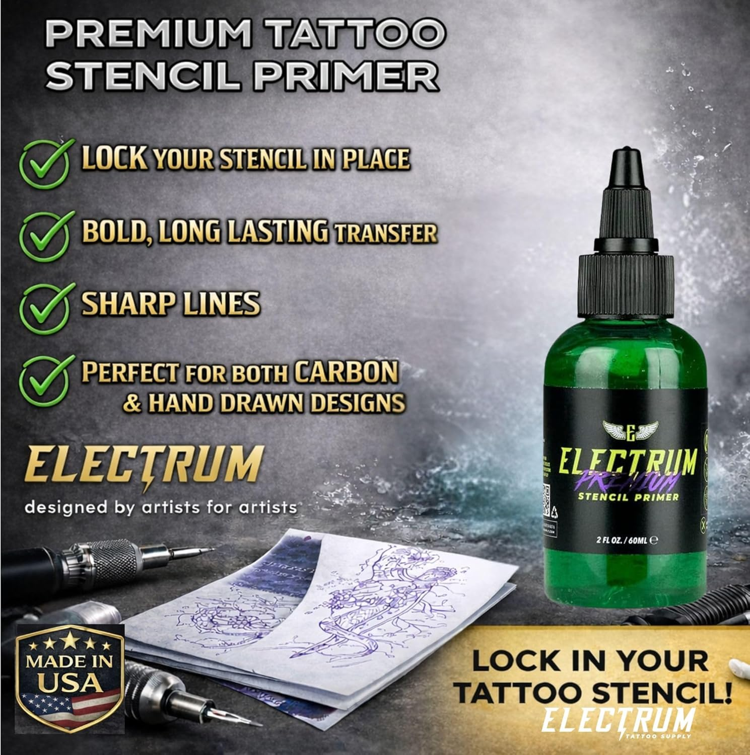 Electrum Tattoo Transfer Gel Solution - Stencil Application Gel for Carbon and Marker Stencils, Made in the USA by Tattoo Artists, 2 Ounces image number 6