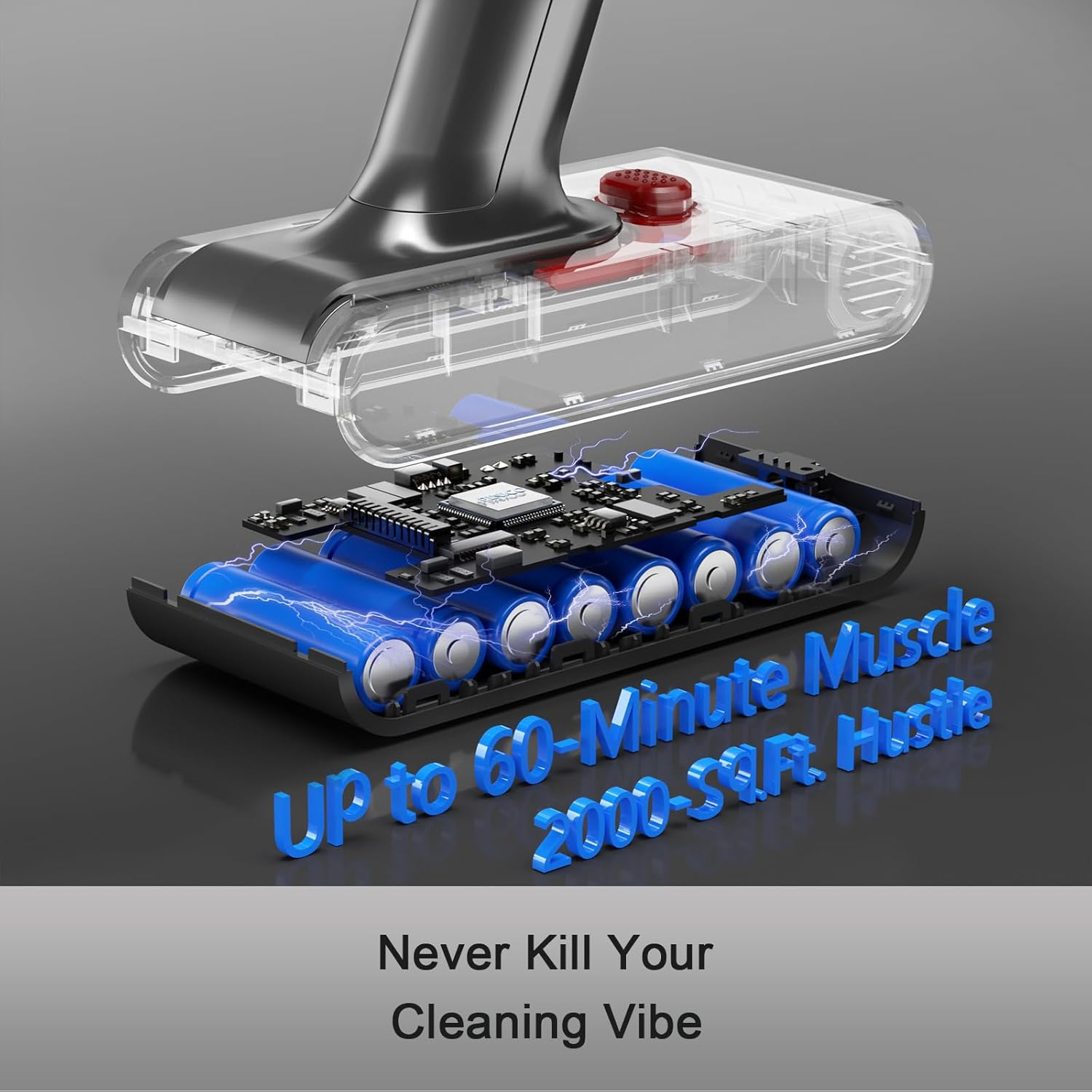 Cordless Vacuum Cleaner, 550W 48Kpa 60 Mins Runtime Vacuum Cleaners for Home, Stick Vacuum with Intelligent Display, Rechargeable Battery and Anti-Tangle Brush, Perfect for Pet Hair/Carpet/Floors image number 2