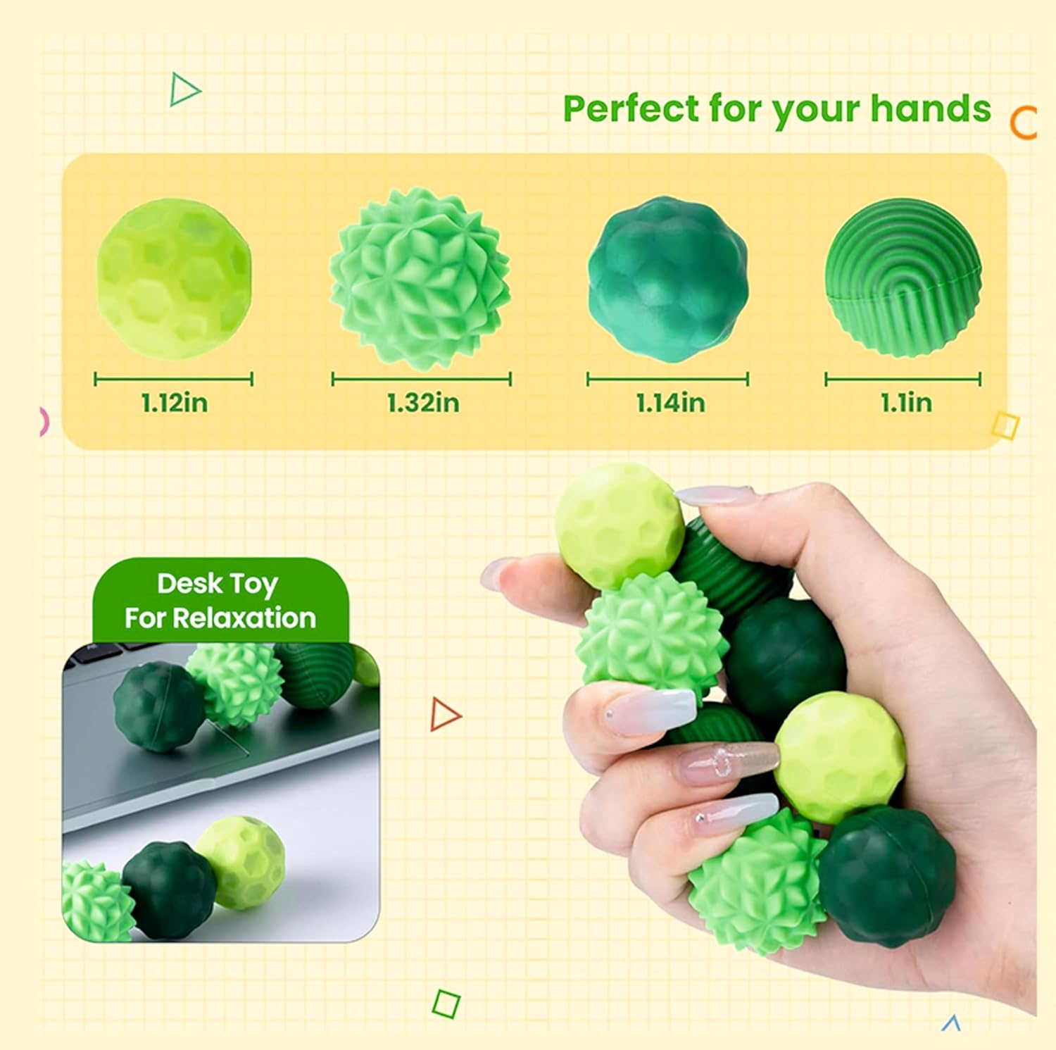 Generic 8 Pcs Fidget Balls for Adults & Teens &ndash; Small Desk Toy for Focus & Relaxation &ndash; Green Silicone Sensory Balls image number 3