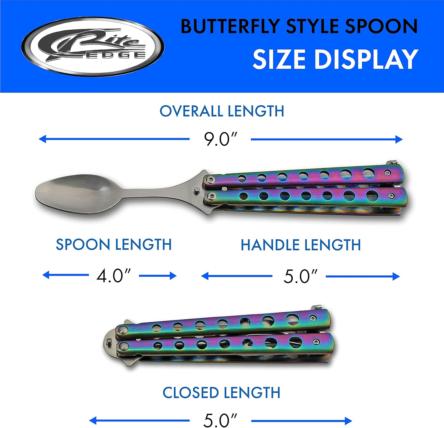 9&rdquo; Rainbow-Finished Butterfly-Open Styled Travel/Camping Spoon