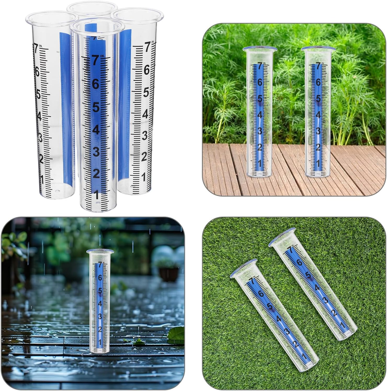 Bestonzon 4PCS Outdoor Rain Gauge Plastic Rainfall Measuring Tubes with Anti-Crack and Freeze Resistance Transparent Water Gauge for Garden Lawn School Weather Monitoring image number 4