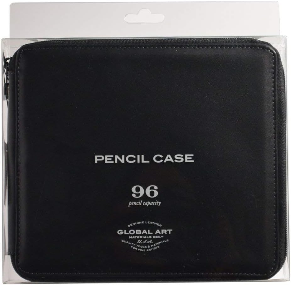 Global Art Materials 48-Piece Leather Pencil Case, Antique Brown, 96