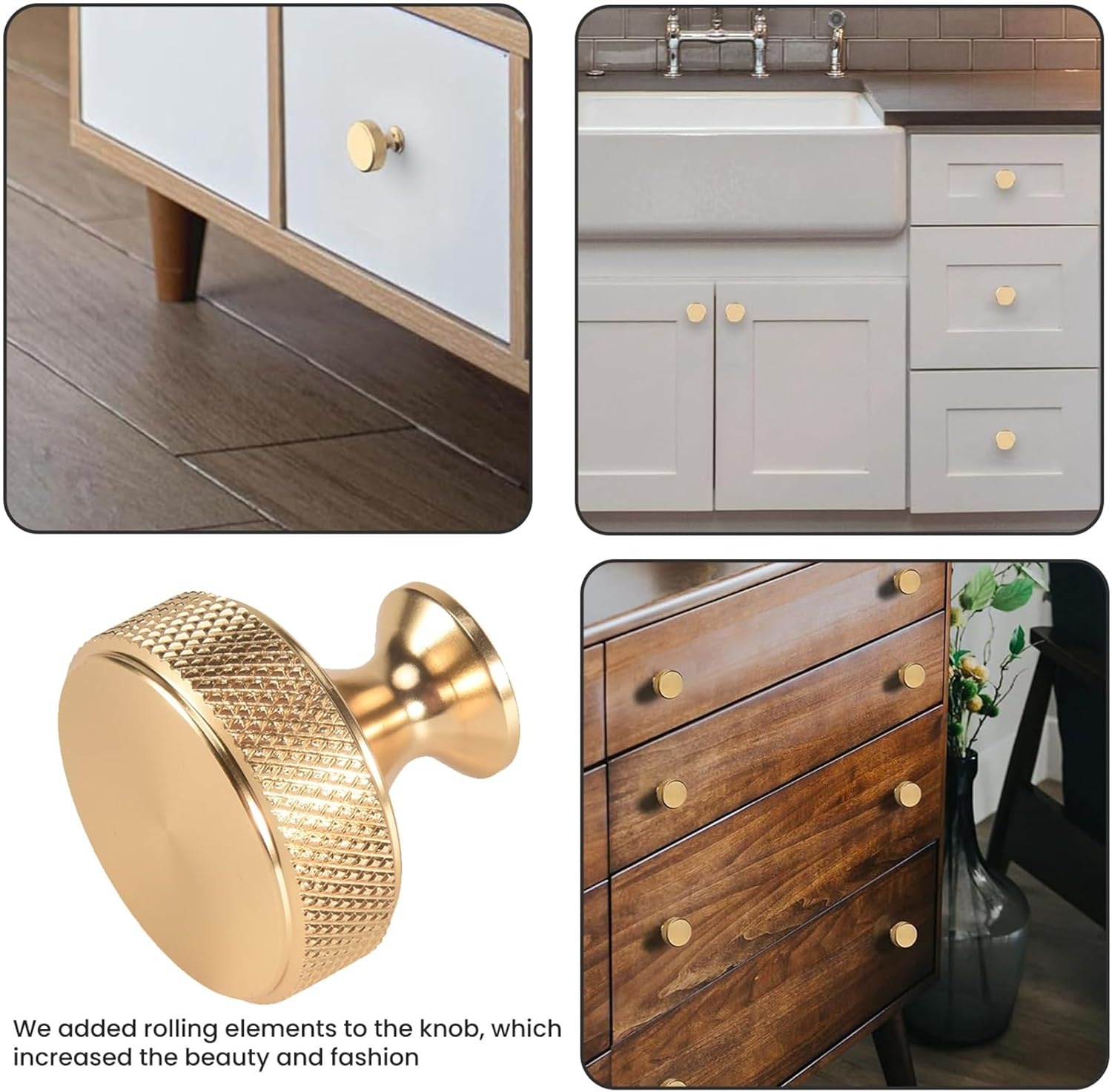 Yieidui 10 Pack 1.2 Inch Brushed Gold Cabinet Knobs Gold Drawer Knobs round Dresser Knobs image number 5