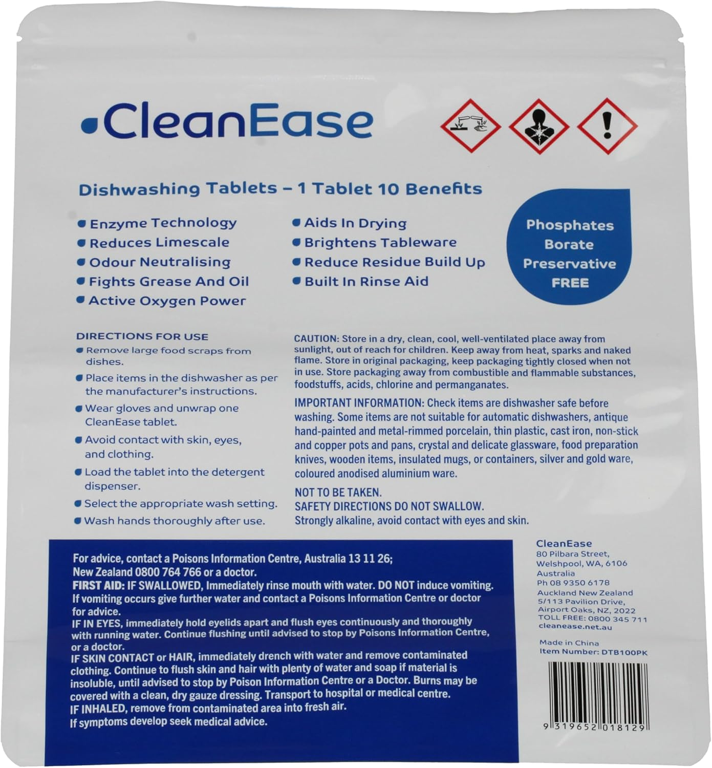 Cleanease Dishwasher Tablet 100Pack - 10G OPP Film image number 1