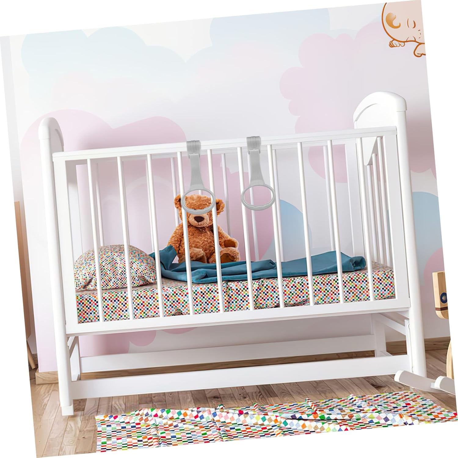 Garneck Boy Girl Bed Standing Safety Ring Mobile for Crib Play Cot Pull Rings Hanging Toys Boy Girl Travel Bed image number 5