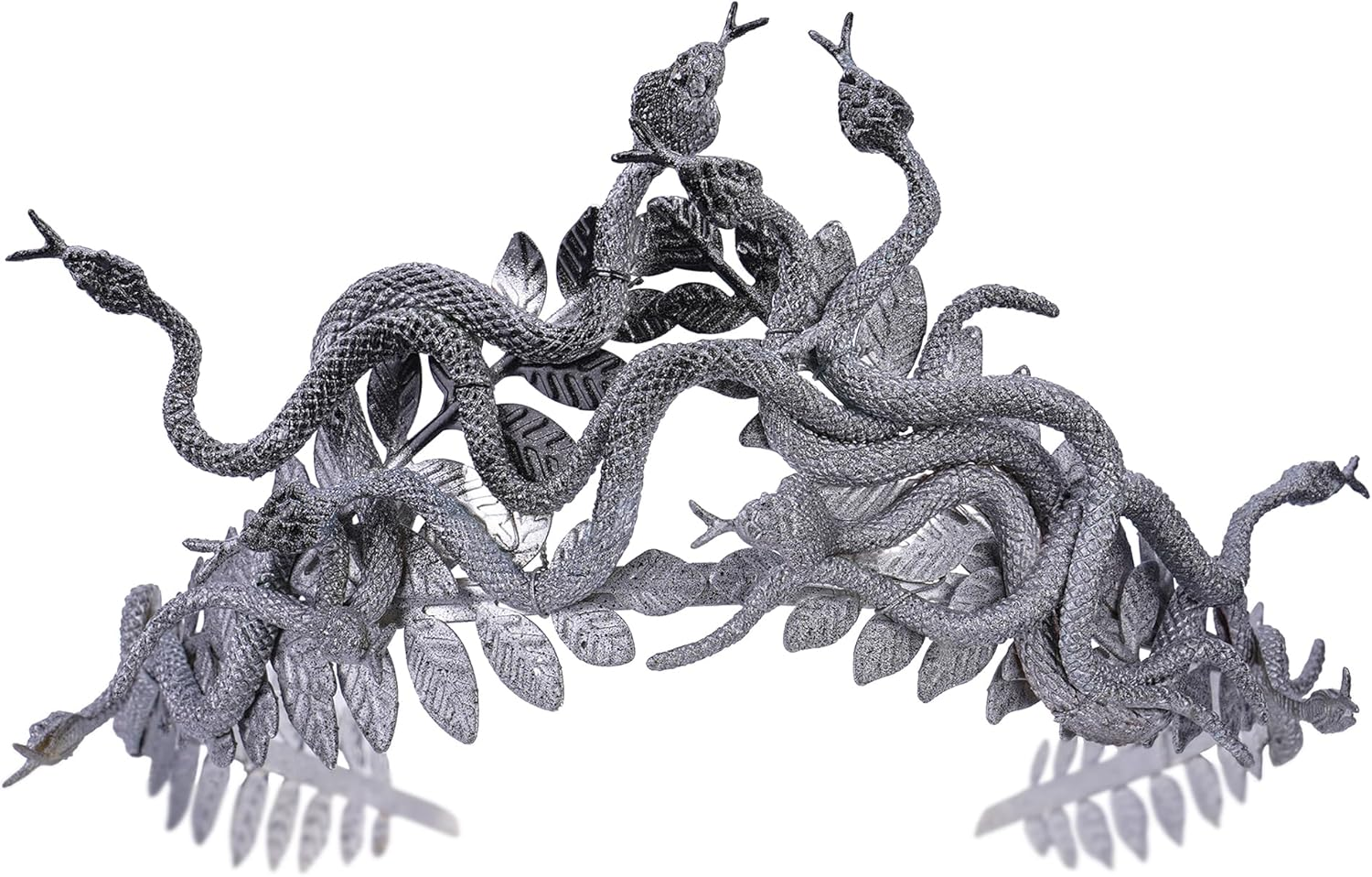 Partyforu Sliver Black Medusa Snake Crown for Halloween Women Cosplay, Greek Goddess Medusa Headband with Laurel for Renaissance image number 1