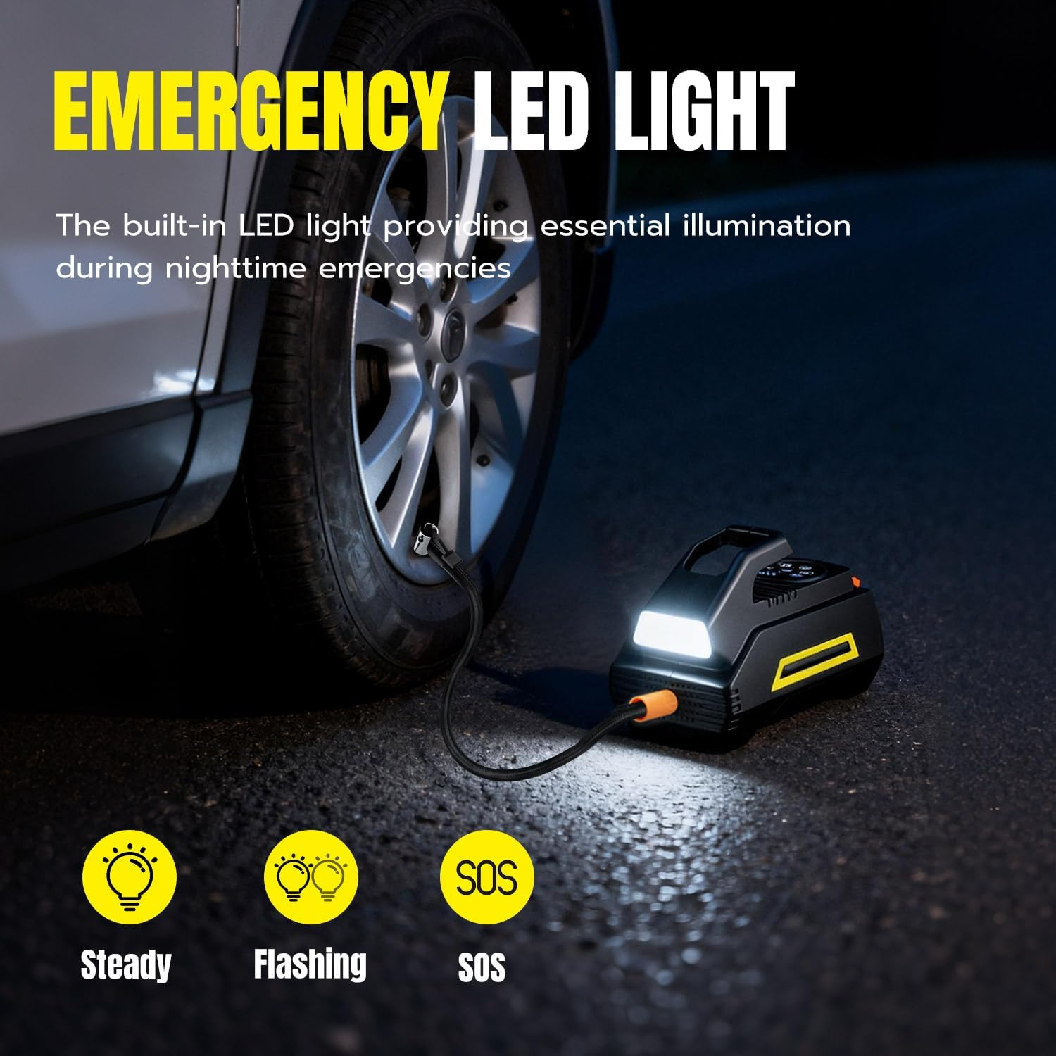 Mcbazel Portable Car Tire Inflator Air Compressor, 150PSI Cordless with Digital Gauge & Emergency LED Light, Auto Stop, 6000Mah Battery, Digital Pump for Car Bike Motorcycle Ball image number 6