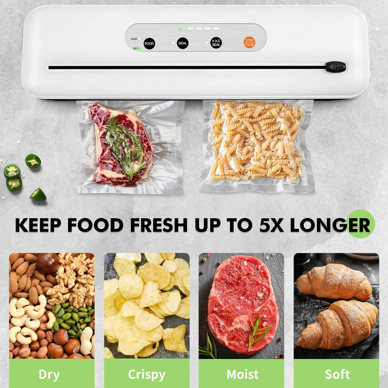 Toprime Vacuum Sealer Machine, 80Kpa Powerful Food Sealer Built-In Cutter with Sealing Bag and Hose, Vacuum Air Sealing System for Food Storage and Sous Vide image number 1
