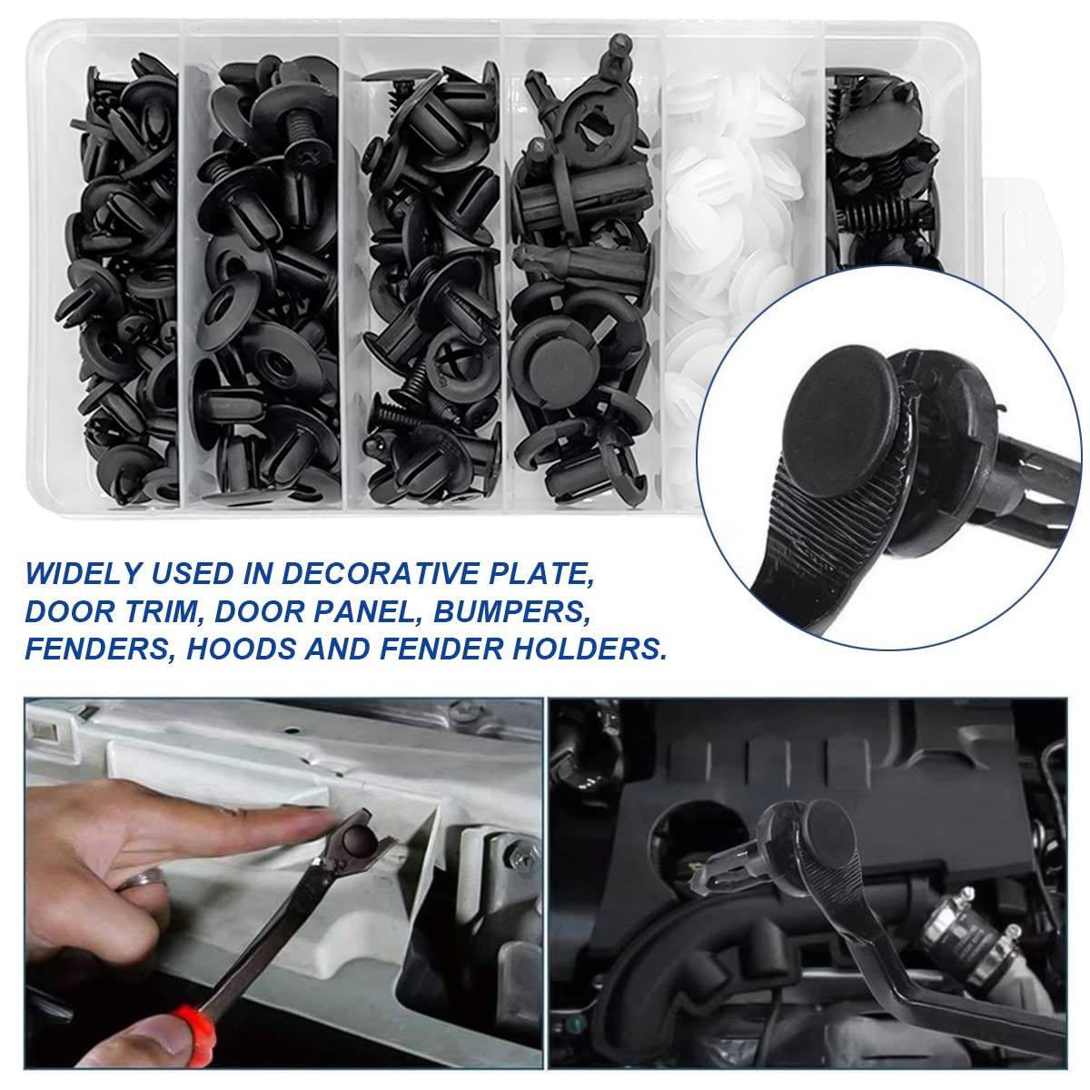 100PCS 6 Sizes Car Retainer Clips Set, Auto Door Trim Panel Clips, Bumper Push Rivet Clips with Storage Box, Expansion Screws Replacement Kit Accessories, Universal for GM, Ford, Toyota, Chrysler