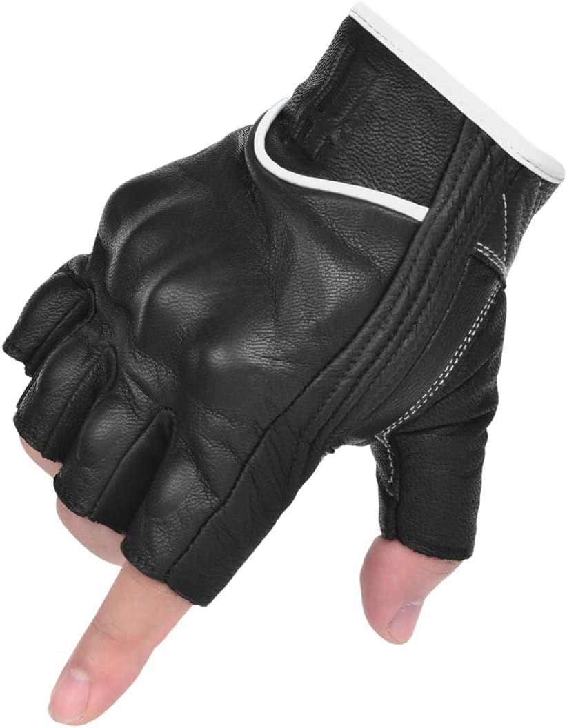 Harssidanzar Fingerless Motorcycle Gloves,For Mens Leather Riding Driving Gloves with Hand Knuckle GM037