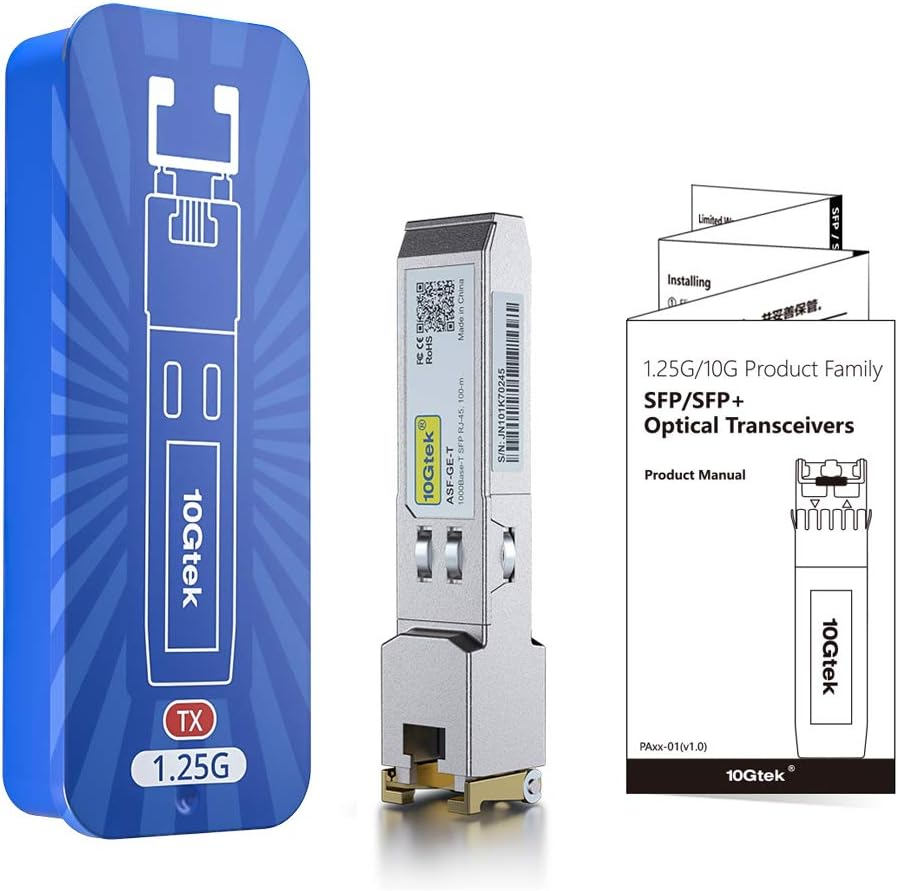 SFP to RJ45 Copper Module - 1000BASE-T Mini-Gbic Gigabit Transceiver for Netgear AGM734-10000S, Meraki MA-SFP-1GB-TX, Ubiquiti UF-RJ45-1G, D-Link, Supermicro, Tp-Link, Broadcom up to 100M