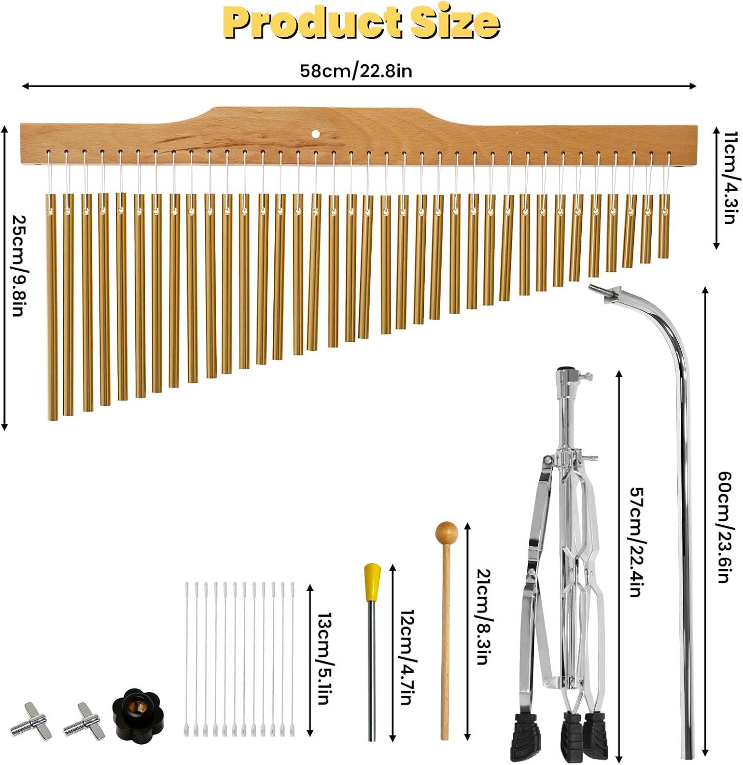 SOCROTO 36-Bar Chimes Percussion 36 Notes Chimes Musical Instruments Single-Row Wind Chimes with 2.5-4FT Adjustable Stand Musical Chimes Percussion for Orchestras Choirs Classrooms Church Bands image number 5
