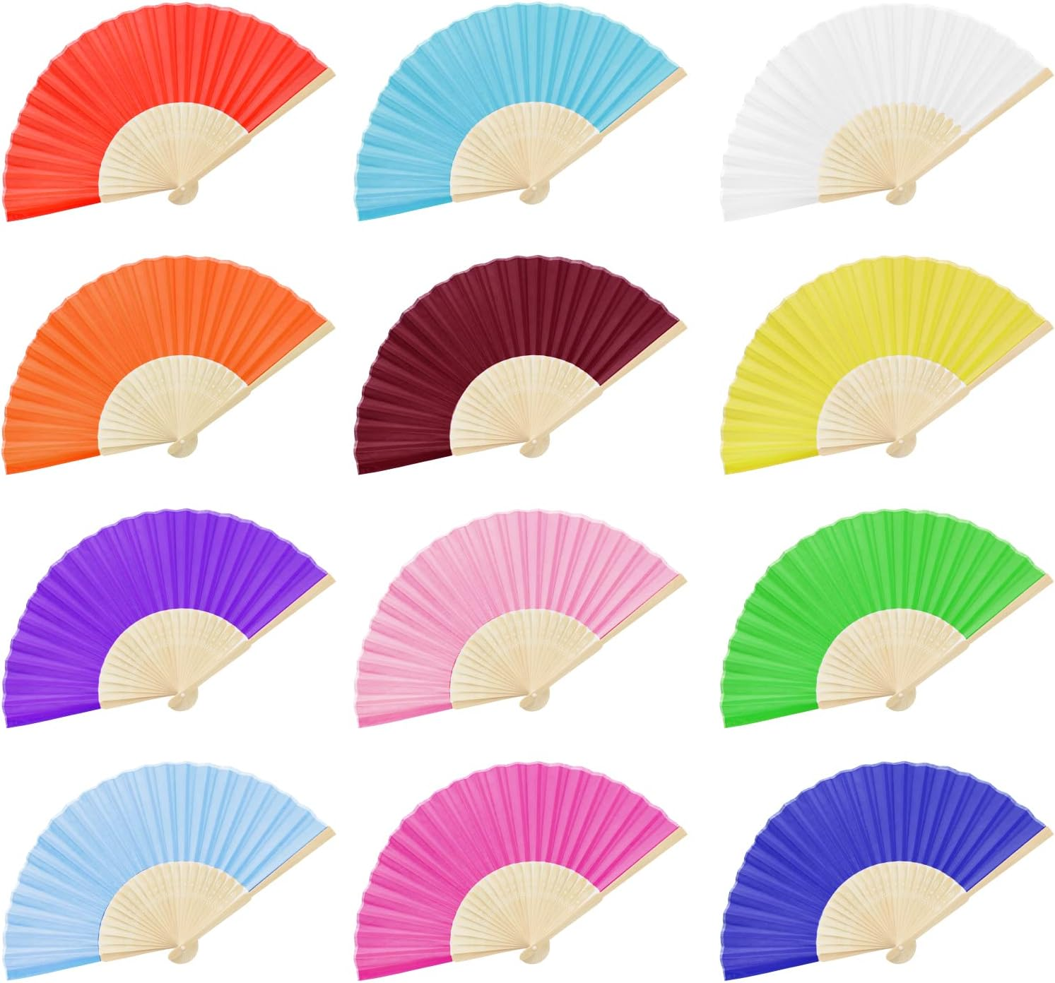 Homiliky 12 Pcs Folding Hand Fan, Silk Fabric and Bamboo Ribs Handheld Chinese Fan for Wedding Gift, Wall Decoration, Party Favor, DIY Wall (Mixed Colours), 6 Inch