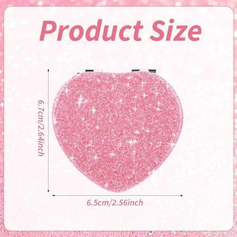Compact Folding Mirror Heart Shaped Magnifying Mini Vanity Mirror Portable Travel Makeup Mirror for Purse Double-Sided Cute Glitter Cosmetic Mirror for Women Handbag Wallet Home Office Mirrors image number 5