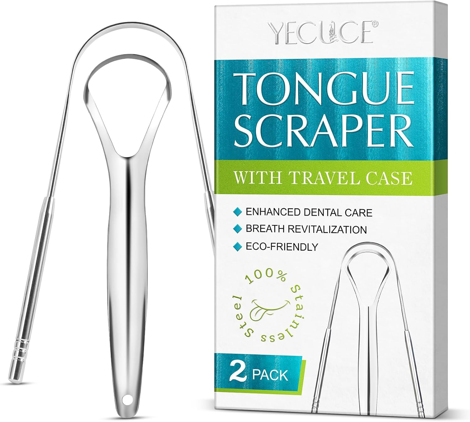Tongue Scraper for Adults (2 Pack), Metal Tongue Scraper, Tongue Cleaner for Oral Care and Hygiene, Easy to Use, Tongue Scrubber, Help Your Oral Hygiene (With 2 Cases)