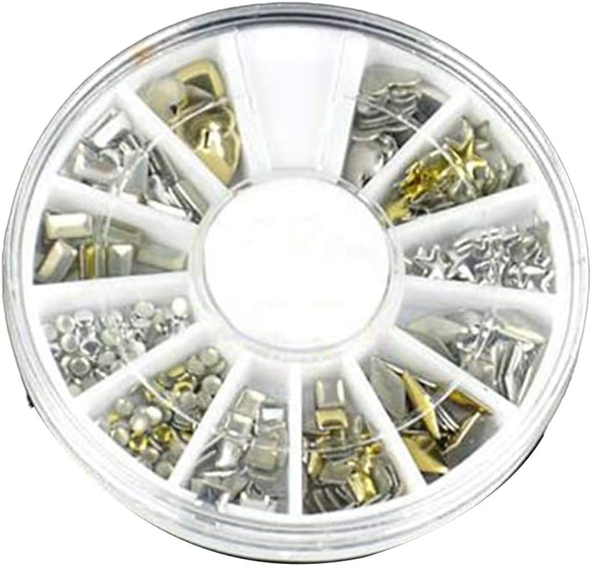 1 Wheel 120Pcs Nails Art Jewels Diy Metal Stud Stickers Golden Nail Art Decor image number 3