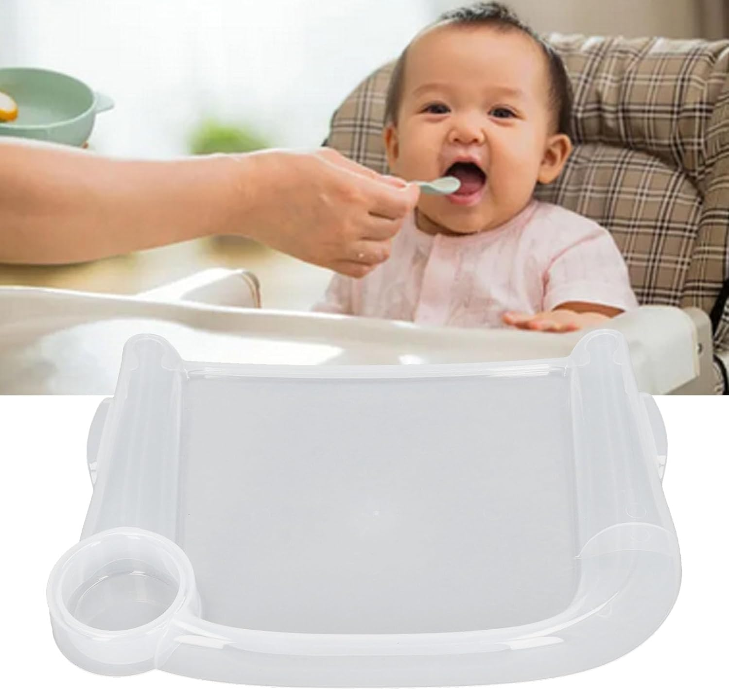 Baby Dining Tray, Portable Baby Feeding Tray for Clip on Fast Table Chair Ideal for Baby Toddler for Meal Restaurant, Clear Plastic Baby Dining Tray Accessory for Toddlers, image number 6