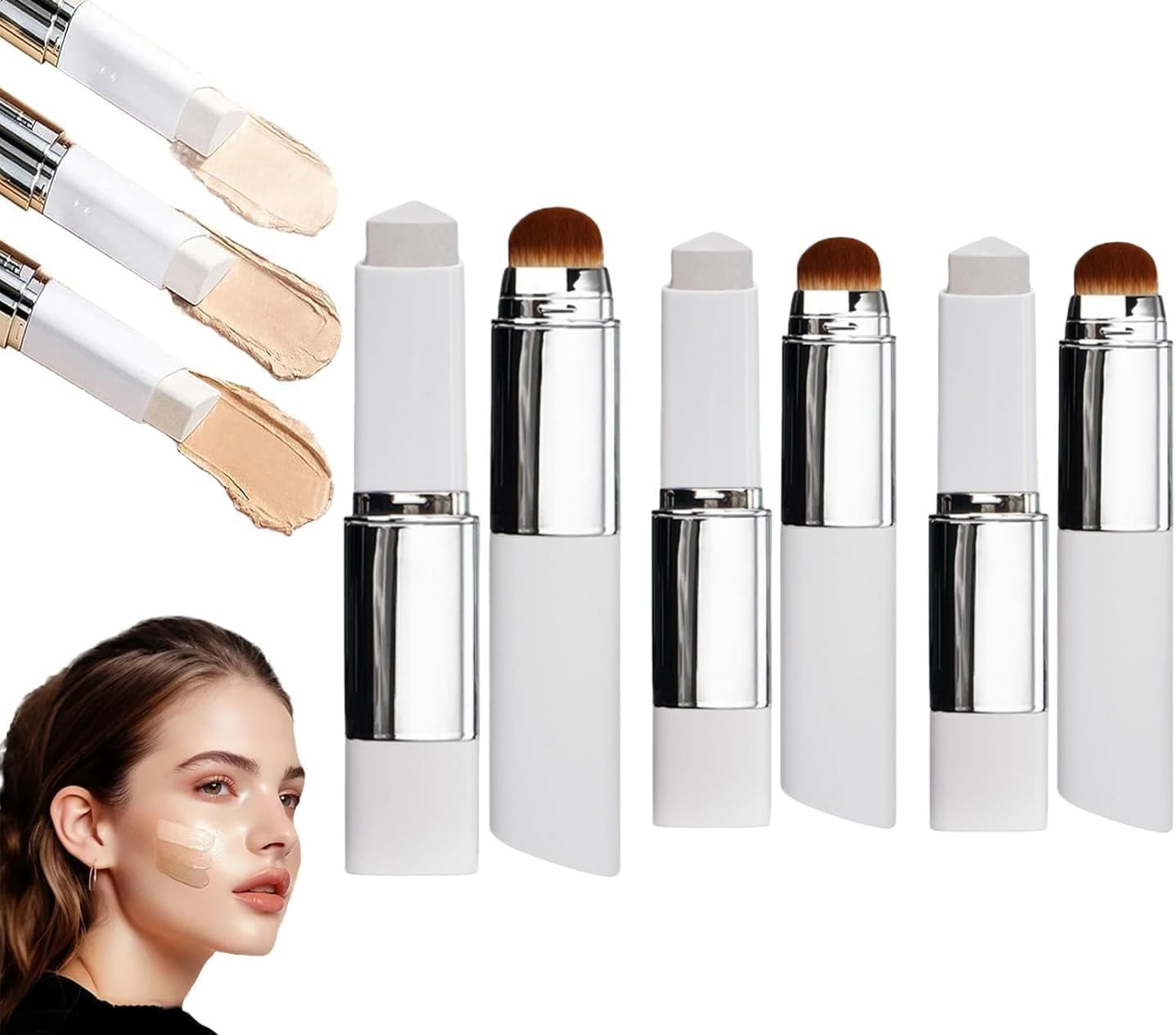 BLANC Cover Cream Stick V - Korean Color, Changing Foundation with Detachable Brush - Full to Medium Coverage Base Makeup (Natural)