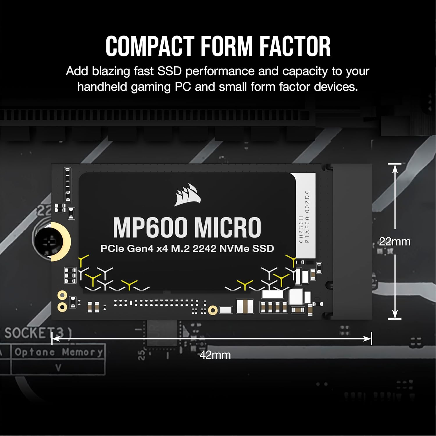Corsair MP600 Micro 1TB M.2 Nvme Pcie X4 Gen4 SSD &ndash; M.2 2242 &ndash; up to 7,000Mb/Sec Sequential Read &ndash; High-Density 3D TLC NAND &ndash; Compatible with Lenovo Legion Go and Thin Pcie 4.0 Laptops &ndash; Black
