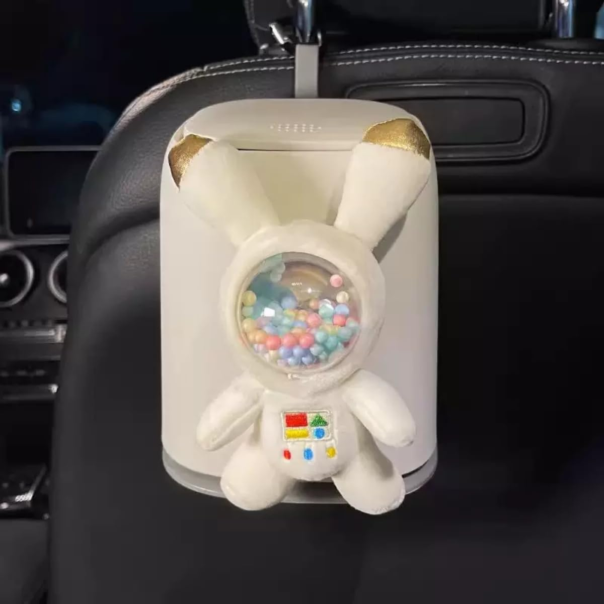 Zigihos Car Can Garbage Bin Cute Cartoon Style Hanging Car Flip Lid Trash Can Detachable Leak-Proof ABS Material Spaceman Duck Smile Cloud (Smiling Cloud) image number 1