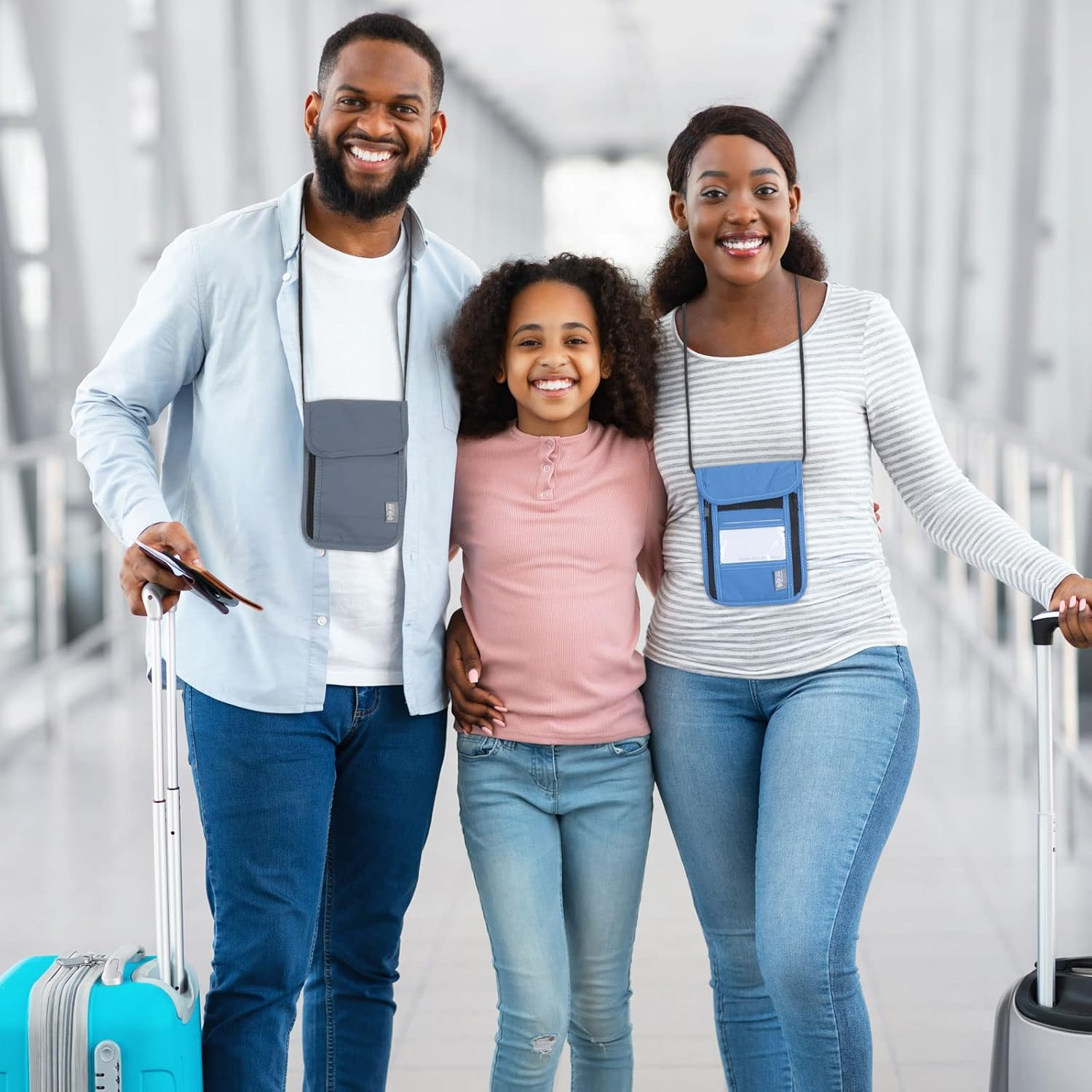 Uxcell Neck Wallet Travel Pouch, Passport Holder RFID Blocking Waterproof Neck Pouch Nylon Travel Document Organizer for Women & Men, Blue image number 3