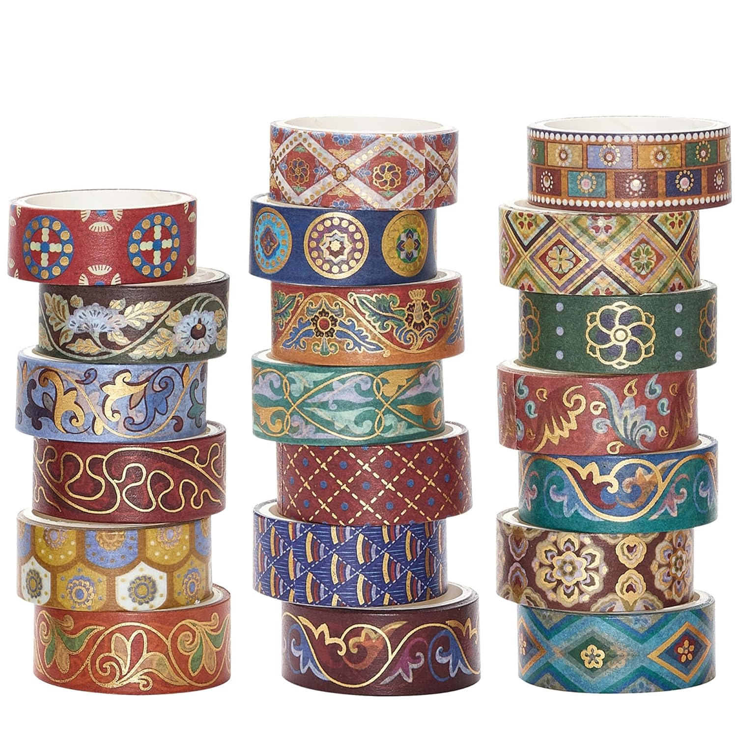 YUBBAEX 20 Rolls Chinoiserie Washi Tape Set Exotic Arts Masking Tape Gold Foil Floral Decorative for DIY Crafts, Bullet Journal Supplies, Planners, Scrapbook, Card/Gift Wrapping