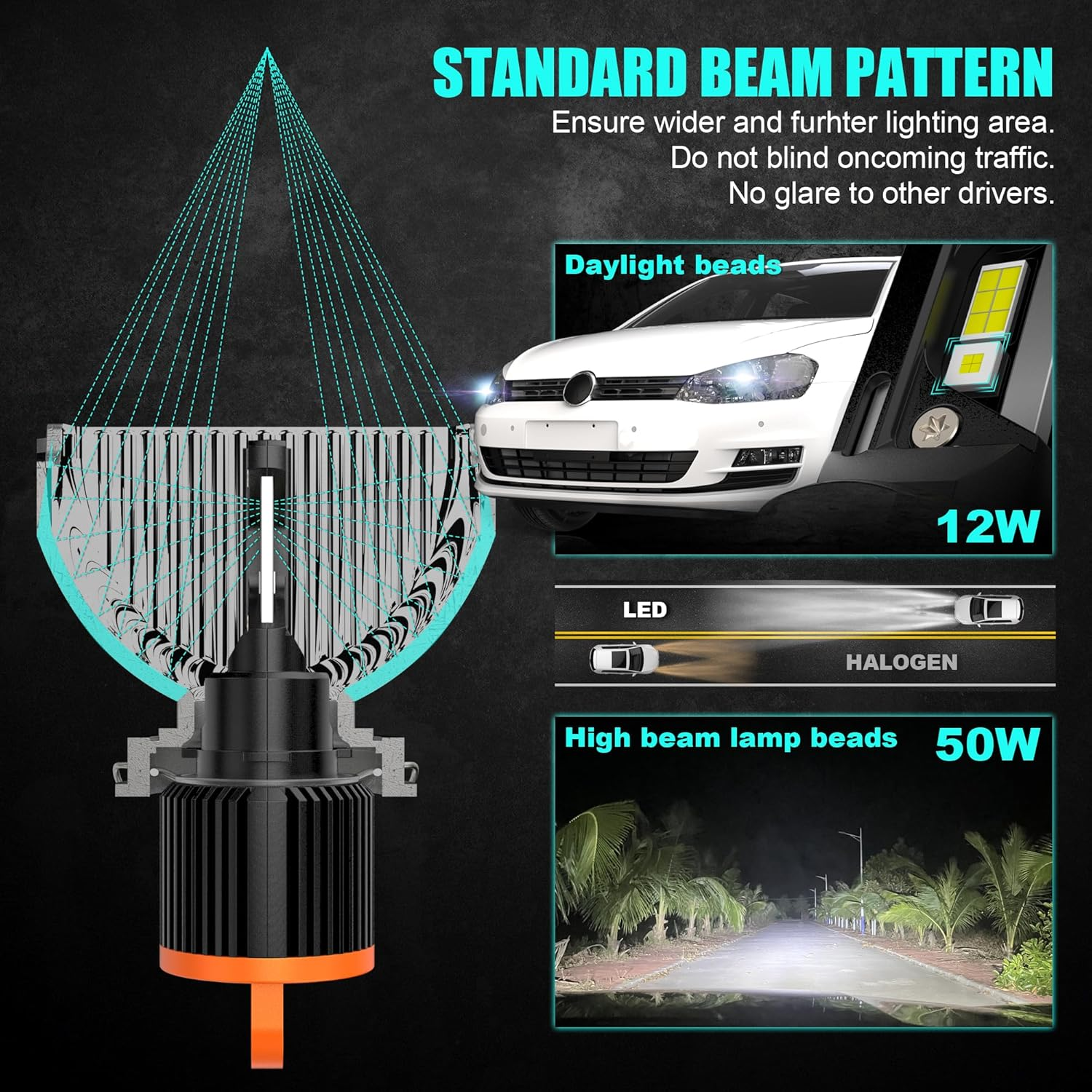 FAXCARS Performance H15 LED Headlight Bulb High Beam DRL 6500K Xenon White 500% Brighter Plug N Play 12V Error Free CANBUS, Pack of 2 image number 3