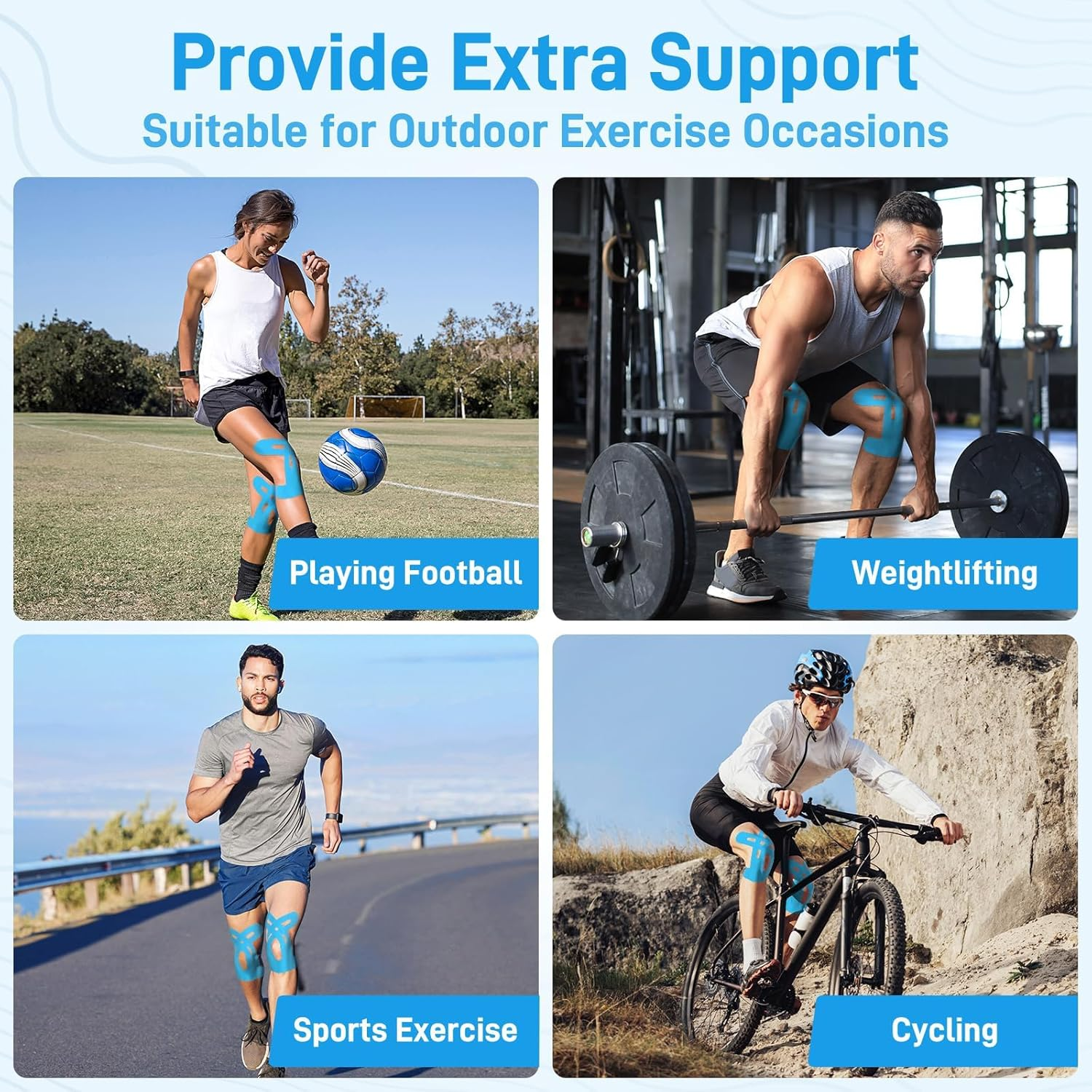 MILIOG Kinesiology Tape for Knees | 16-Pack Precut Elastic Sports Tape | Waterproof & Breathable Knee Support for Pain Relief, Running, Cycling | Latex-Free, Sweatproof Athletic Joint Tape image number 5