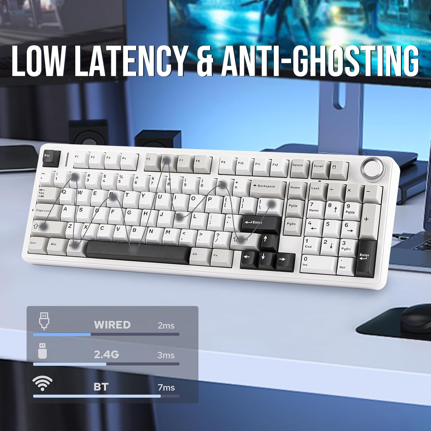 EPOMAKER X Aula F99 PRO Wireless Gaming Keyboard, Hot Swappable Custom Keyboard, 2.4Ghz/Type-C/Bt5.0 Mechanical Keyboard with 8000Mah Battery, RGB Backlit Gaming Keyboard (Black&Grey&White) image number 2