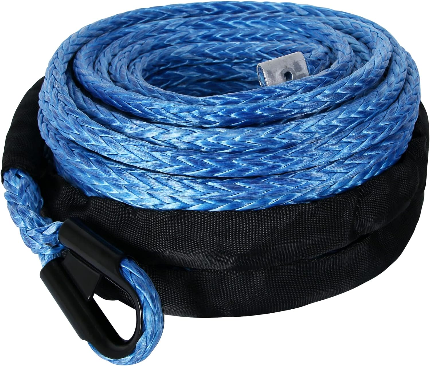 3/8 in X 95 Ft Synthetic Winch Rope with Protecting Sleeve and Thimble, 26,500 Lb Break Strength - Heavy Duty Winch Rope for ATV, UTV, Boat Trailer, Jeep, Quad, Polaris, Winch Cable (Black)