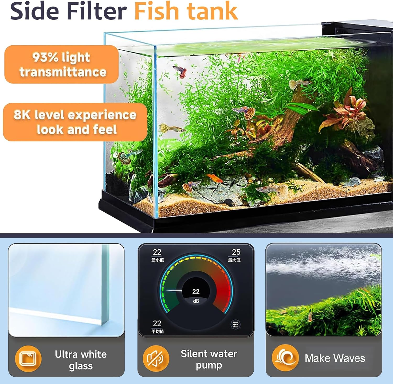 LIODUX Fish Tank Kit, Glass Aquarium Starter Kits with Partitioned Filtration, Fish Bowls Starter Kits, Beginner-Friendly Betta Aquarium, Room Desktop Decor (60 X 23 X 30CM) image number 5
