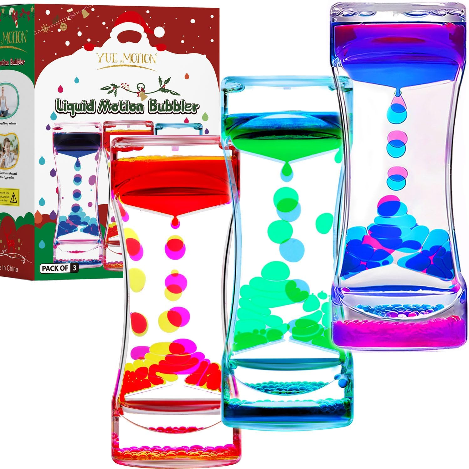 YUE ACTION Liquid Motion Bubbler Timer for Sensory Toys,Children Activity, Calm Relaxing Desk Toys, Anxiety Toys, Autism Toys, ADHD Toys, Assorted Colors, Pack of 3 (Style#3) - Blue/Pink image number 2