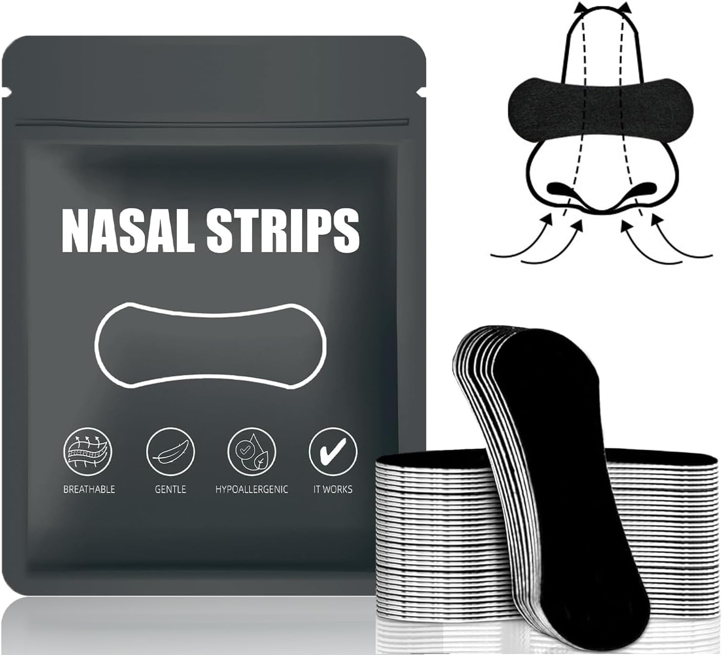 Nose Strips, Nasal Strips for Sleeping (60 Count) - anti Snoring Nose Strips for Breathing for Sleeping Stop Snoring Aids for Men Women Nose Breathing Strips, Reduce Snoring, Improve Sleep Quality image number 1