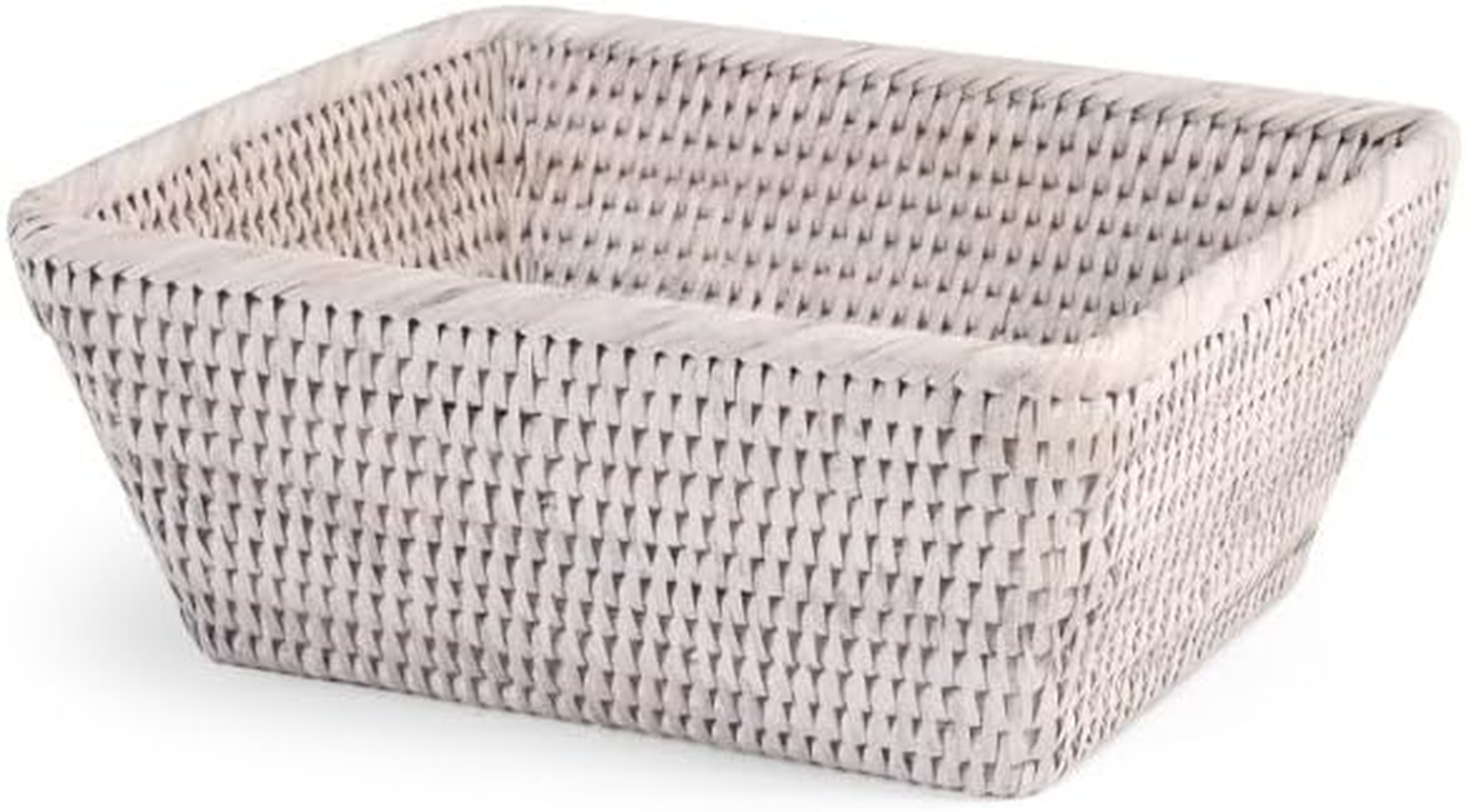 H&H Rectangular Rattan Basket, White, 25 X 21 X 9 Cm