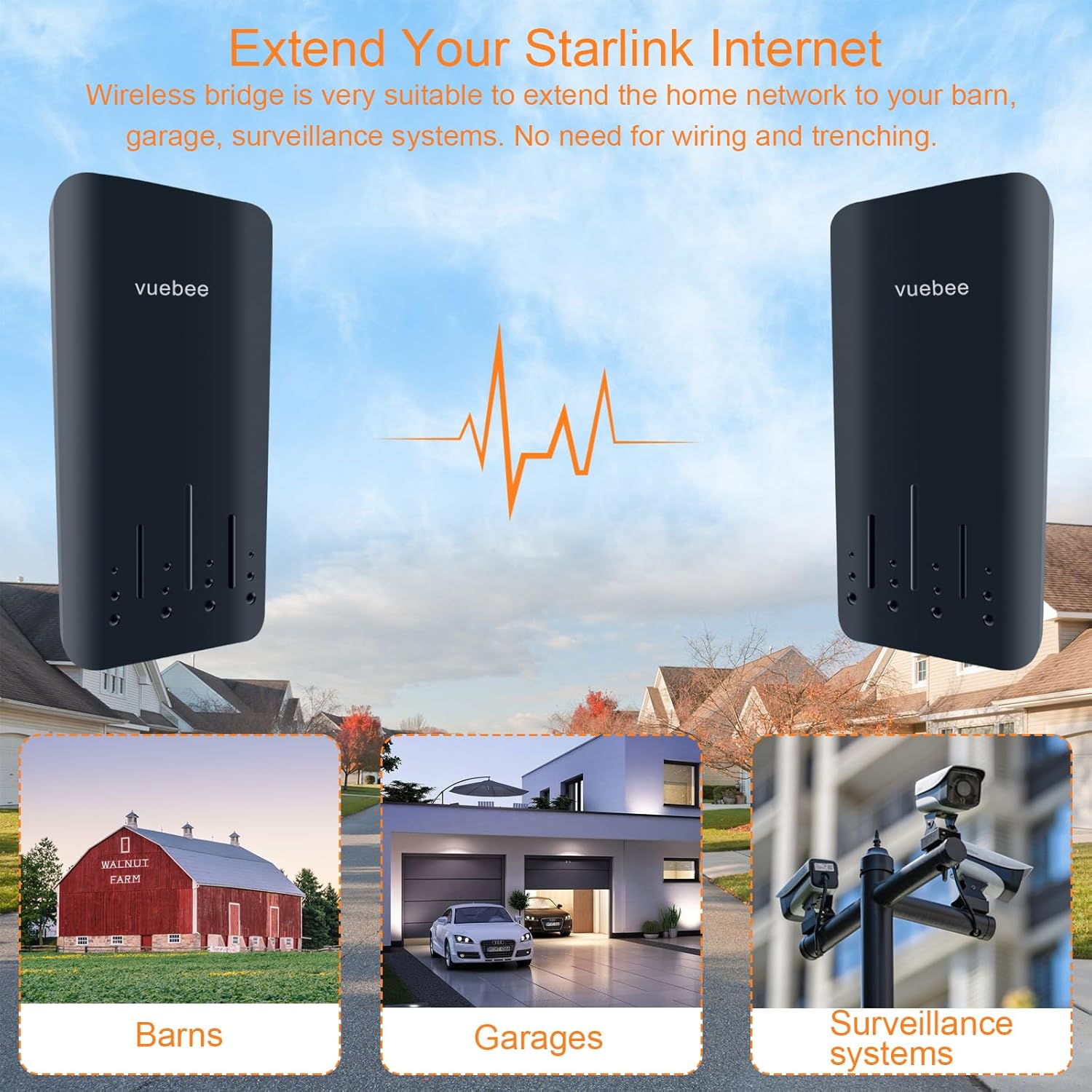 Wireless Bridge, Point to Point Wireless Bridge Outdoor, Plug and Play,1Km Long Range Outdoor Wifi Extender, with 5Dbi Antenna, 24V POE Adapter, 2 RJ45 LAN Port (Black) image number 4