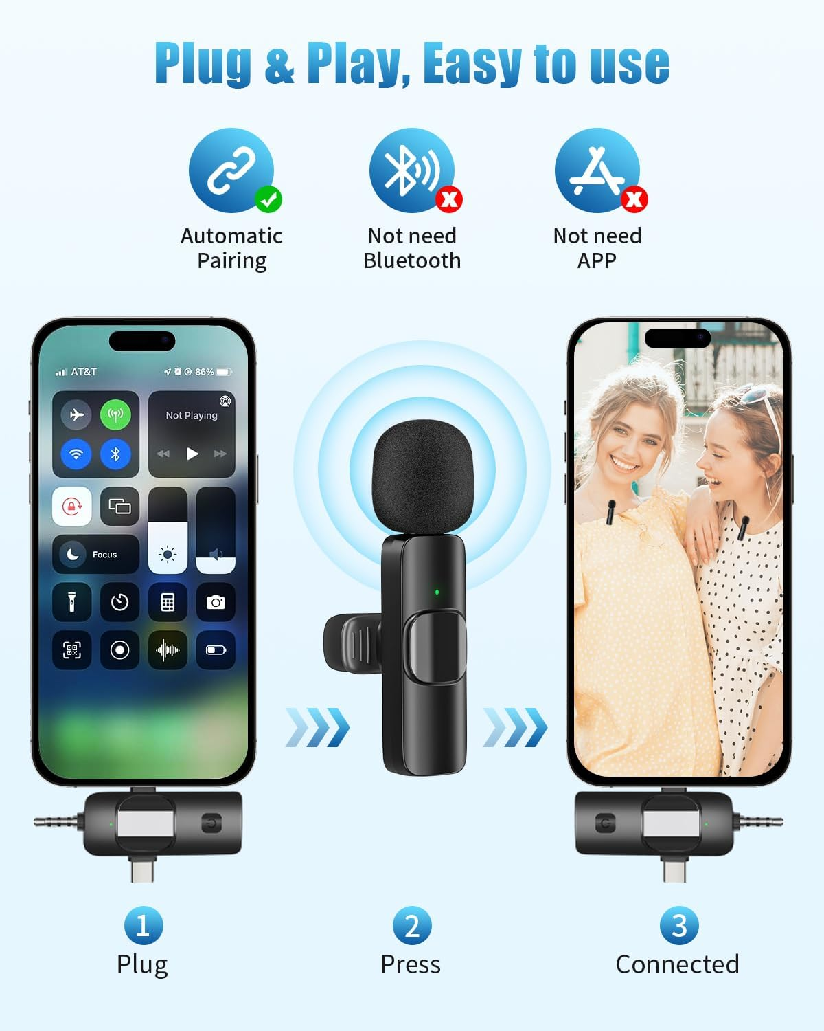 Wireless Lavailer Microphones for Android Iphone Ipad Laptop & Camera, USB-C, Wireless Mini Microphone for Video Recording, Vlog, Youtube, Tiktok image number 6