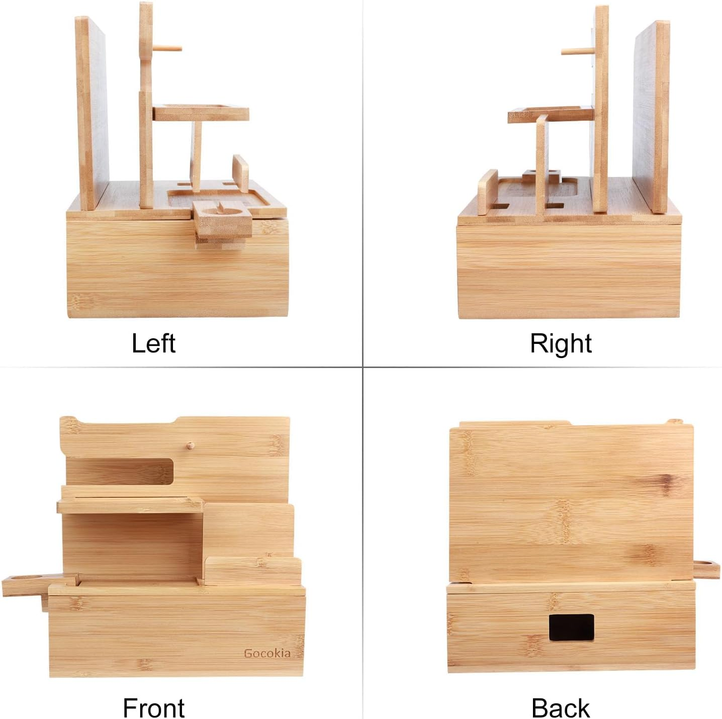 Bamboo Multiple Device Docking Station Phone Key Holder Laptop Tablet Wallet Watch Stand image number 6