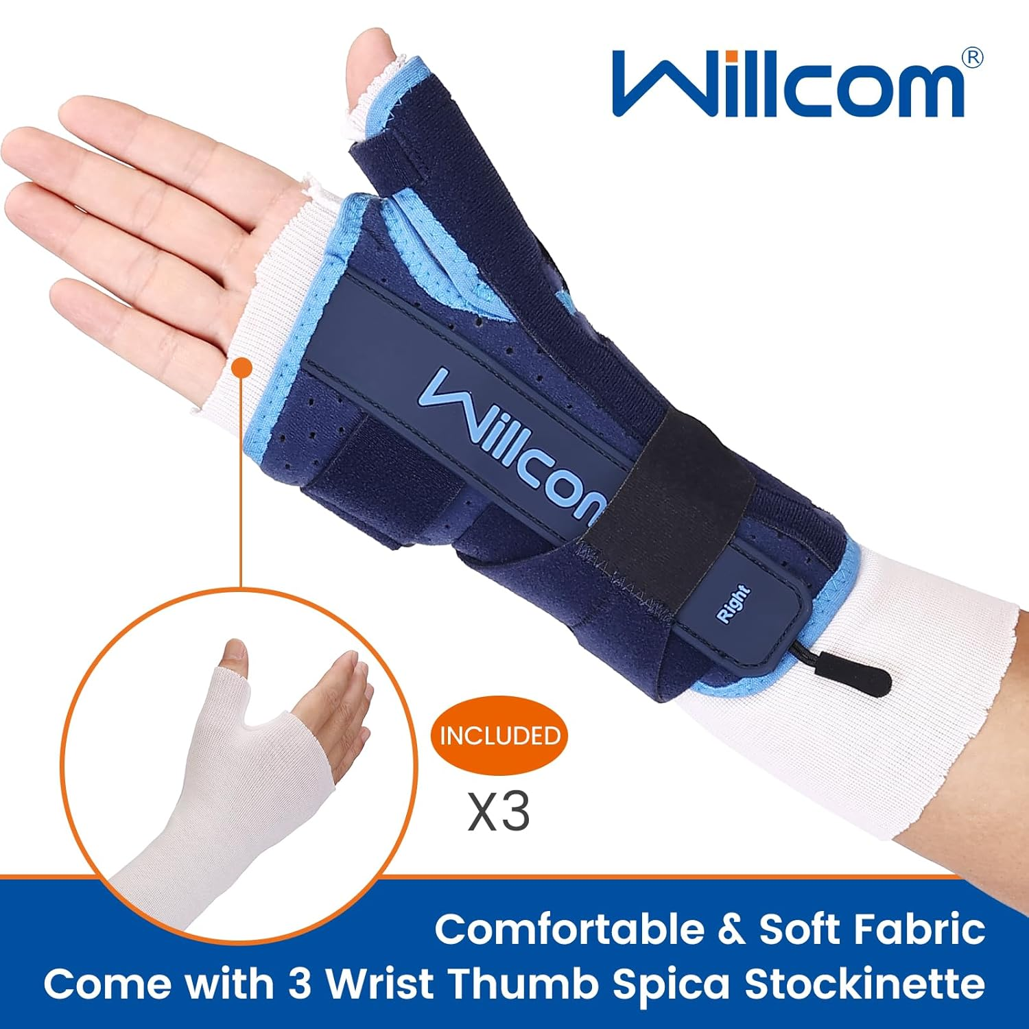 Willcom Night Wrist Brace and Thumb Spica Splint Stabilizer-Breathable Lightweight-Support for De Quervains Tenosynovitis, Arthritis(Right Hand-M,6.75-9.5 Inch) - Left Hand image number 3