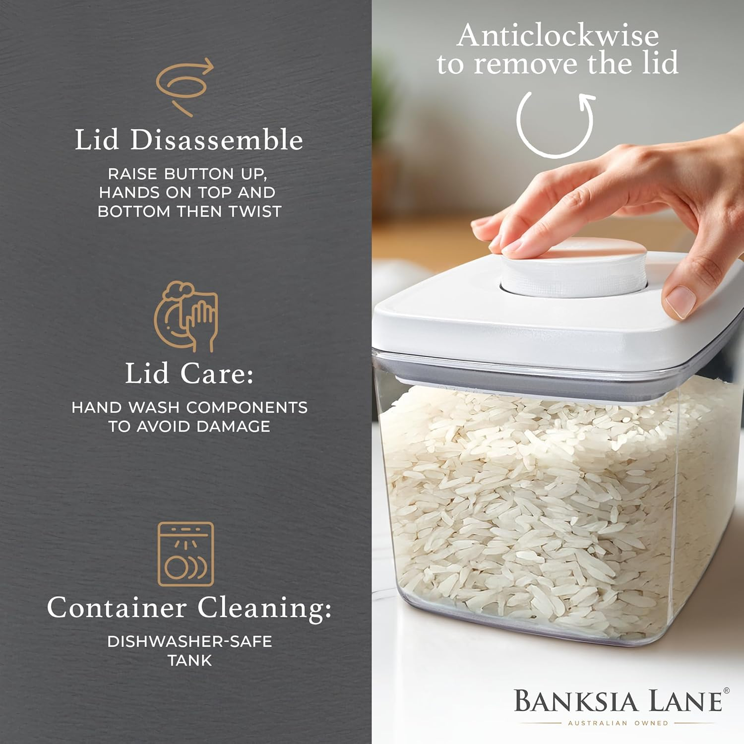 Banksia Lane&reg; Pop Top Airtight Containers - Set of 6, 2X 1200Ml, 2X 2000Ml, 2X 2700Ml Pantry Storage Containers with Push Top Lids - Airtight Food Storage Containers for Kitchen Organisation