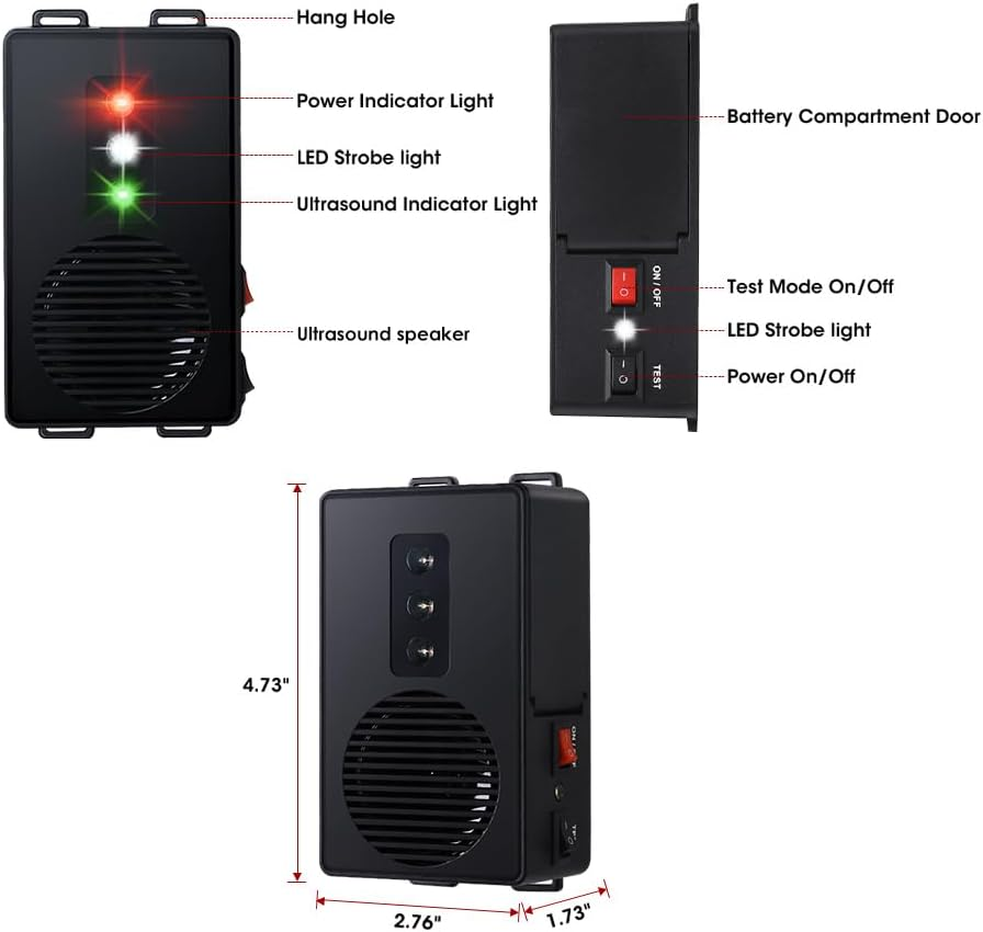 Ultrasonic Rodent Repellent for Car Engine - Battery Powered under Hood Animal Repeller with Flashing Strobe Light, Keeps Rats and Mice Away from Vehicle, Automobile, Truck, Garage, Attic, Pack of 2 image number 4